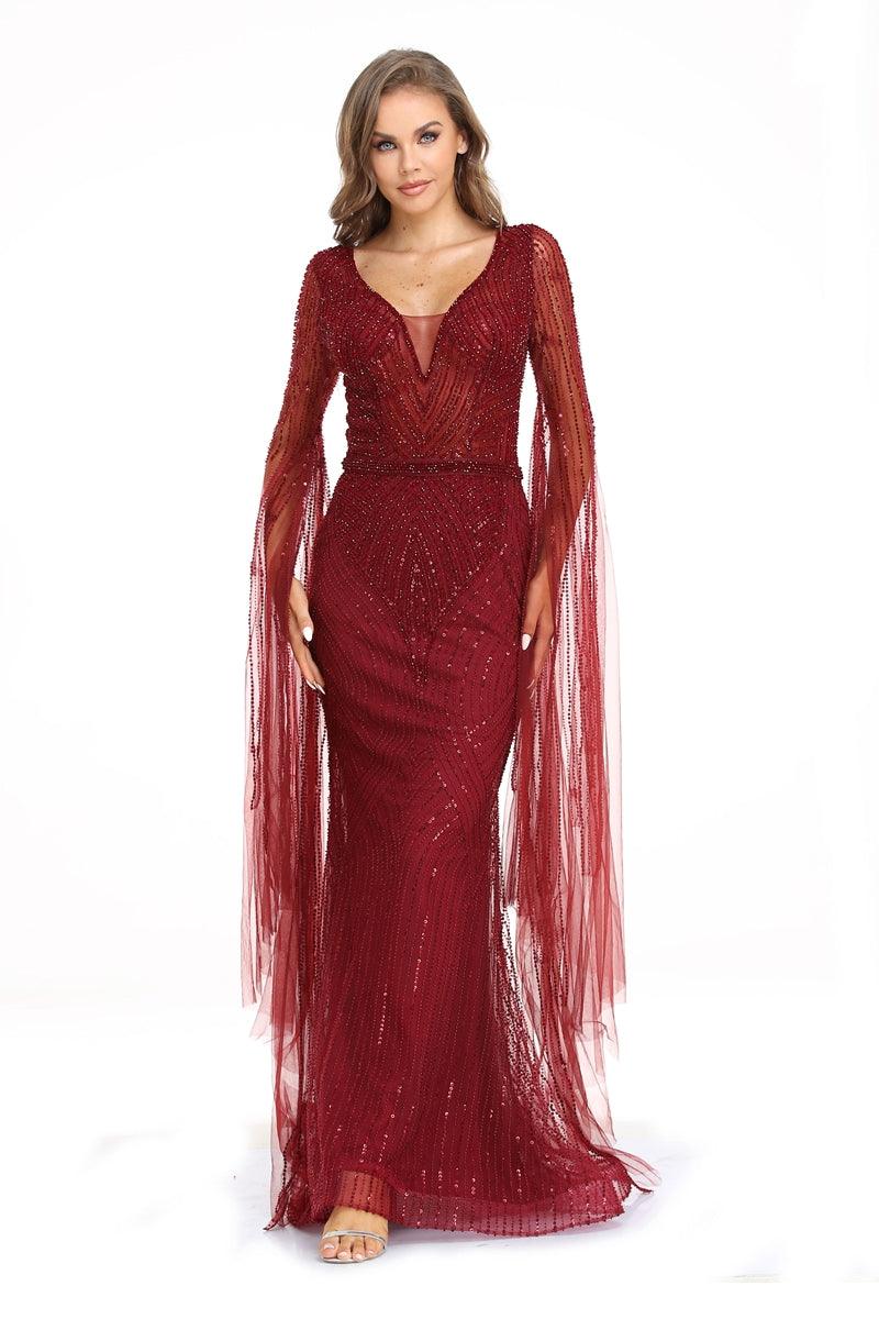 Prom Dresses Long Sleeve Formal Evening Dress Maroon