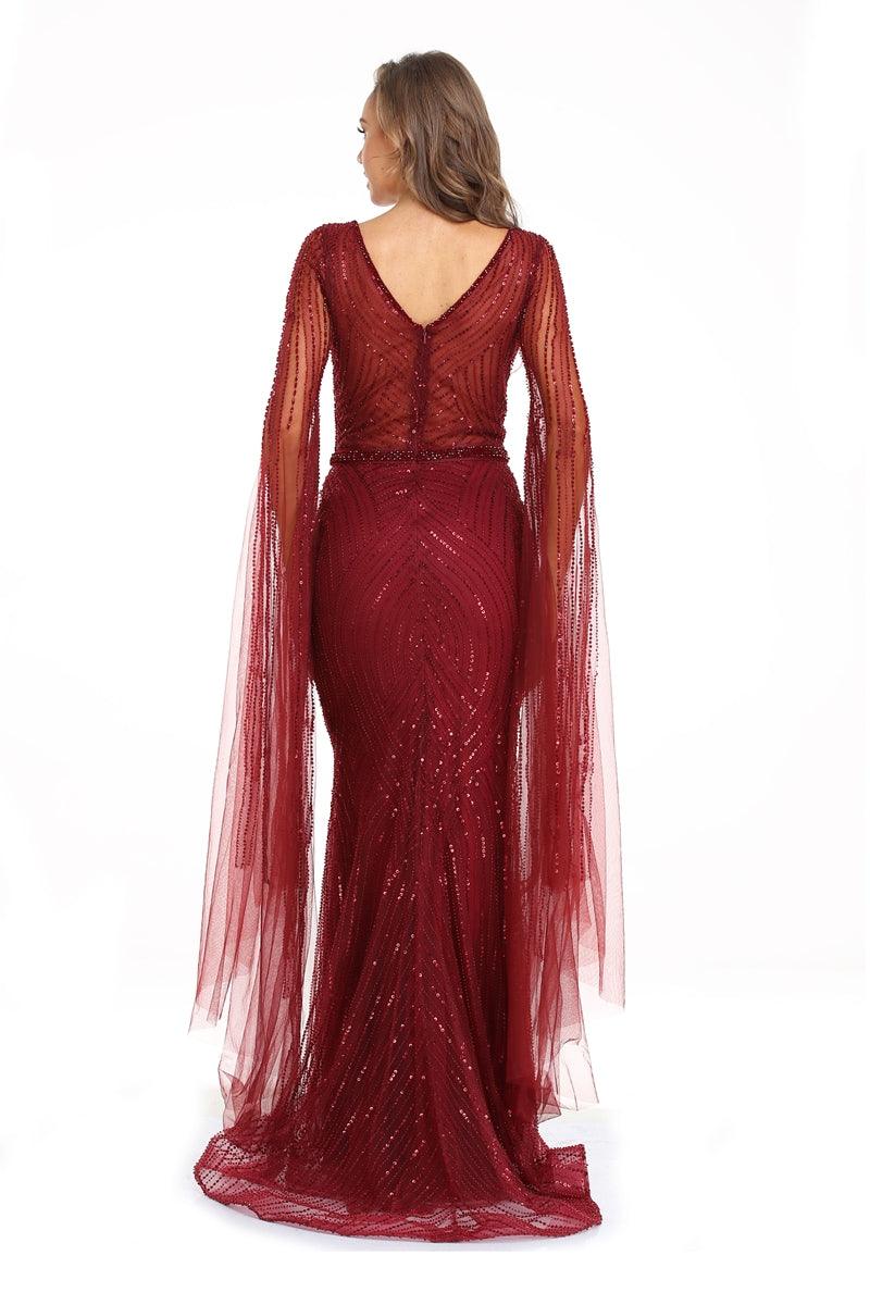 Prom Dresses Long Sleeve Formal Evening Dress Maroon