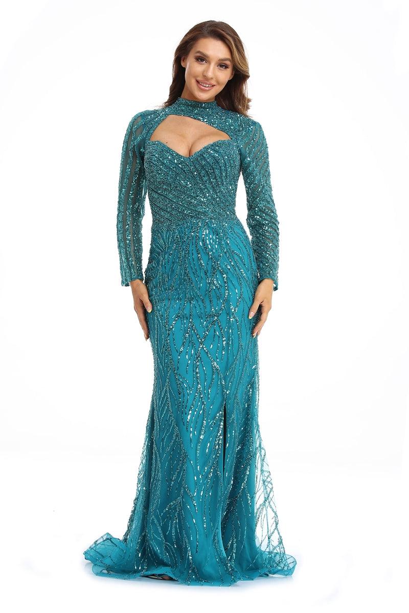 High Couture NR2408 Long Fitted Slit Formal Prom Dress
