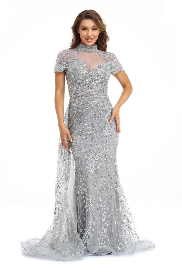 High Couture NR2249 Long Cap Sleeve Prom Formal Dress