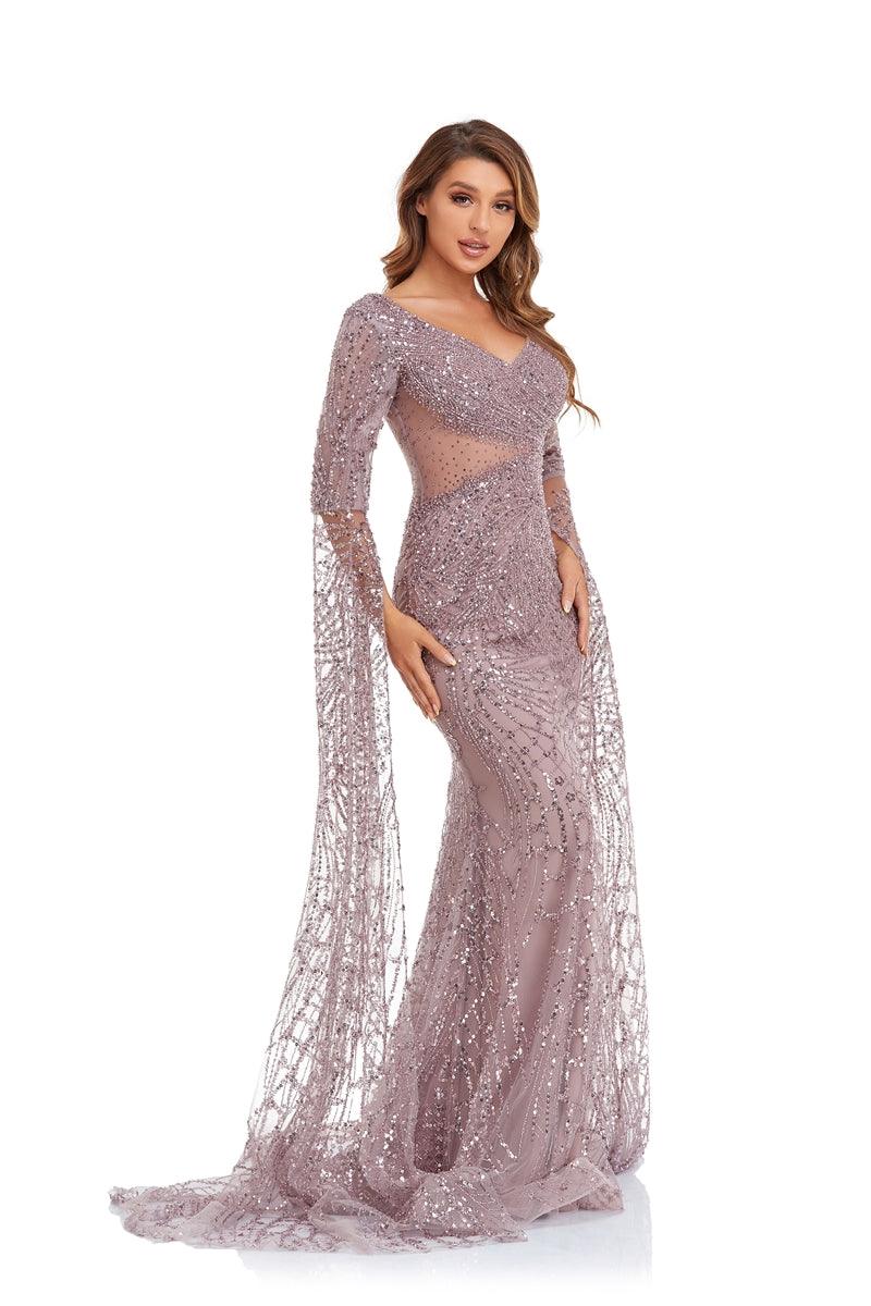 High Couture NR2252 Prom Long Sleeve Formal Beaded Dress