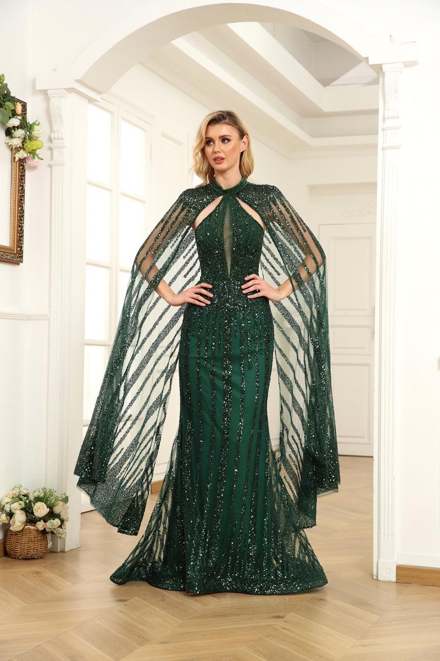 Prom Dresses Prom Long Halter Formal Cape Dress Emerald
