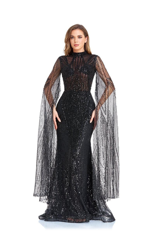 High Couture NR2260 Long Sleeve Formal Cape Dress