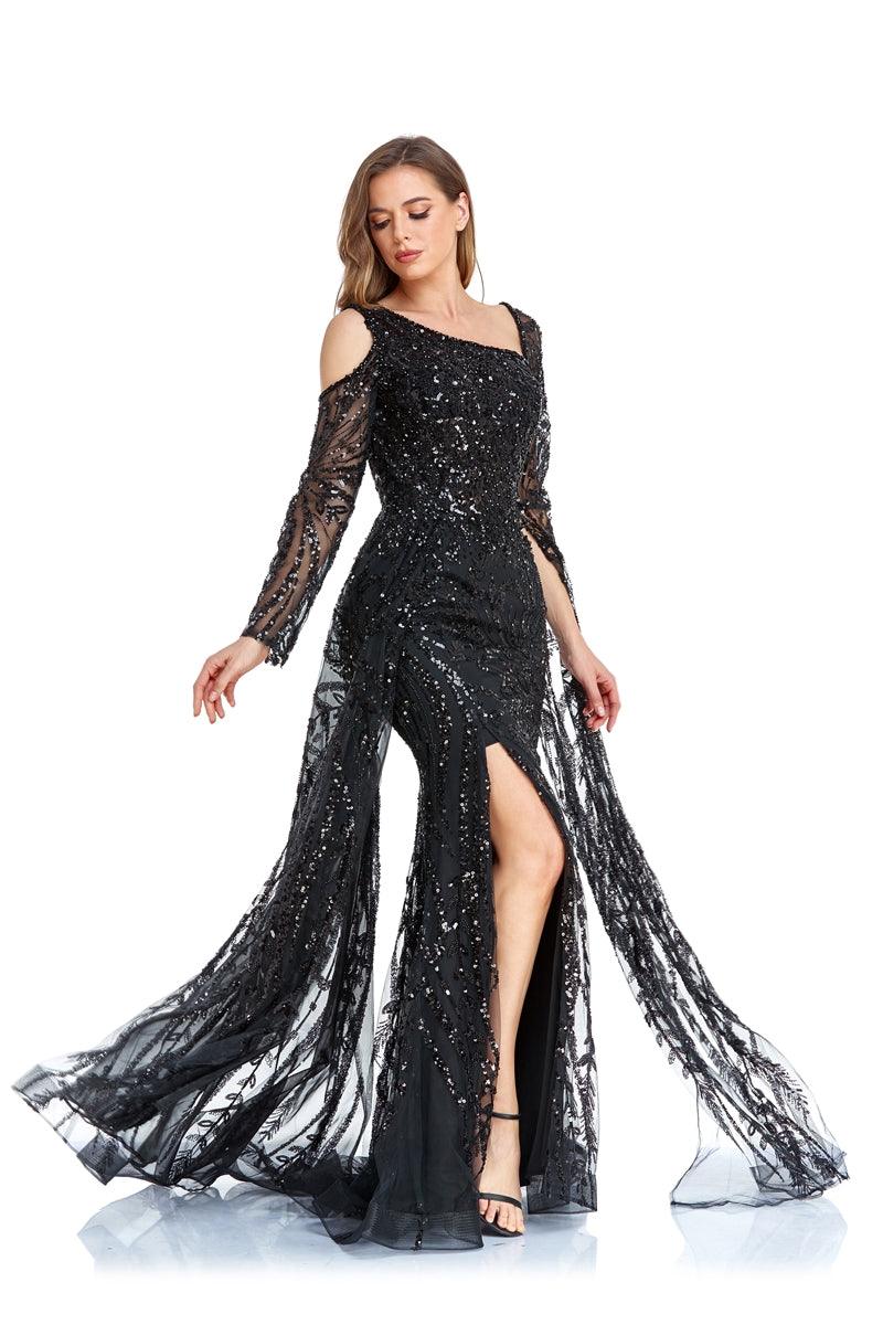 Black High Couture NR2262 Long Formal Beaded Prom Dress for $538.0