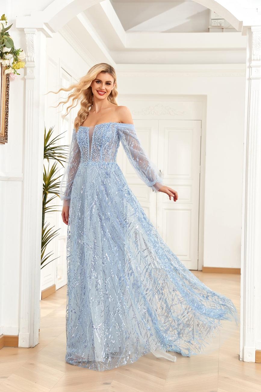 Prom Dresses Prom Long Off Shoulder Ball Gown Blue