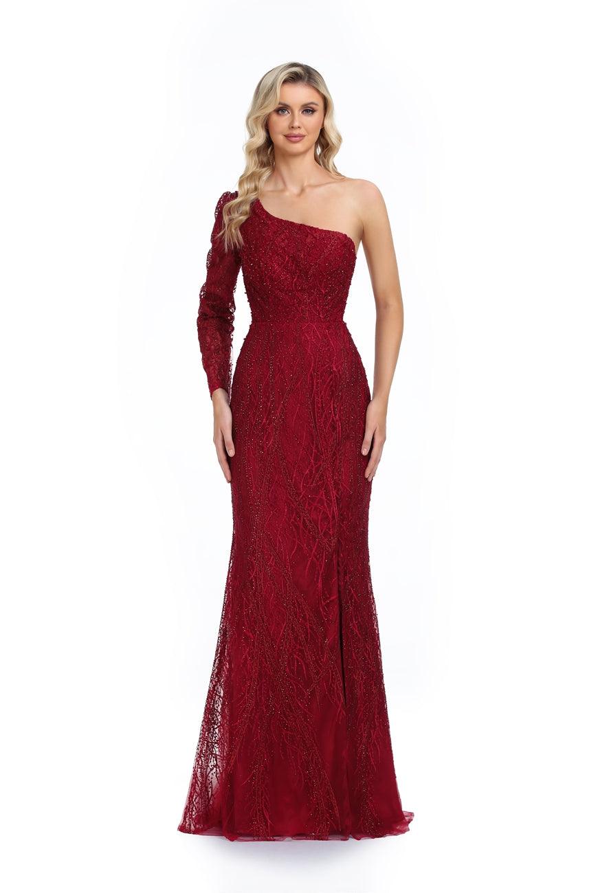 High Couture NR2272 Long One Shoulder Formal Prom Dress - Wine / 8 High Couture NR2272 Long One Shoulder Formal Prom Dress - Wine / 8