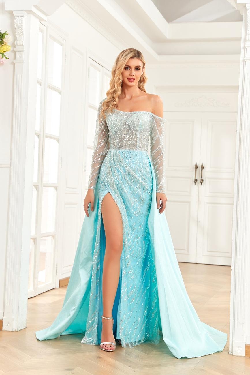 Prom Dresses Prom Long One Shoulder Formal Dress Baby Blue