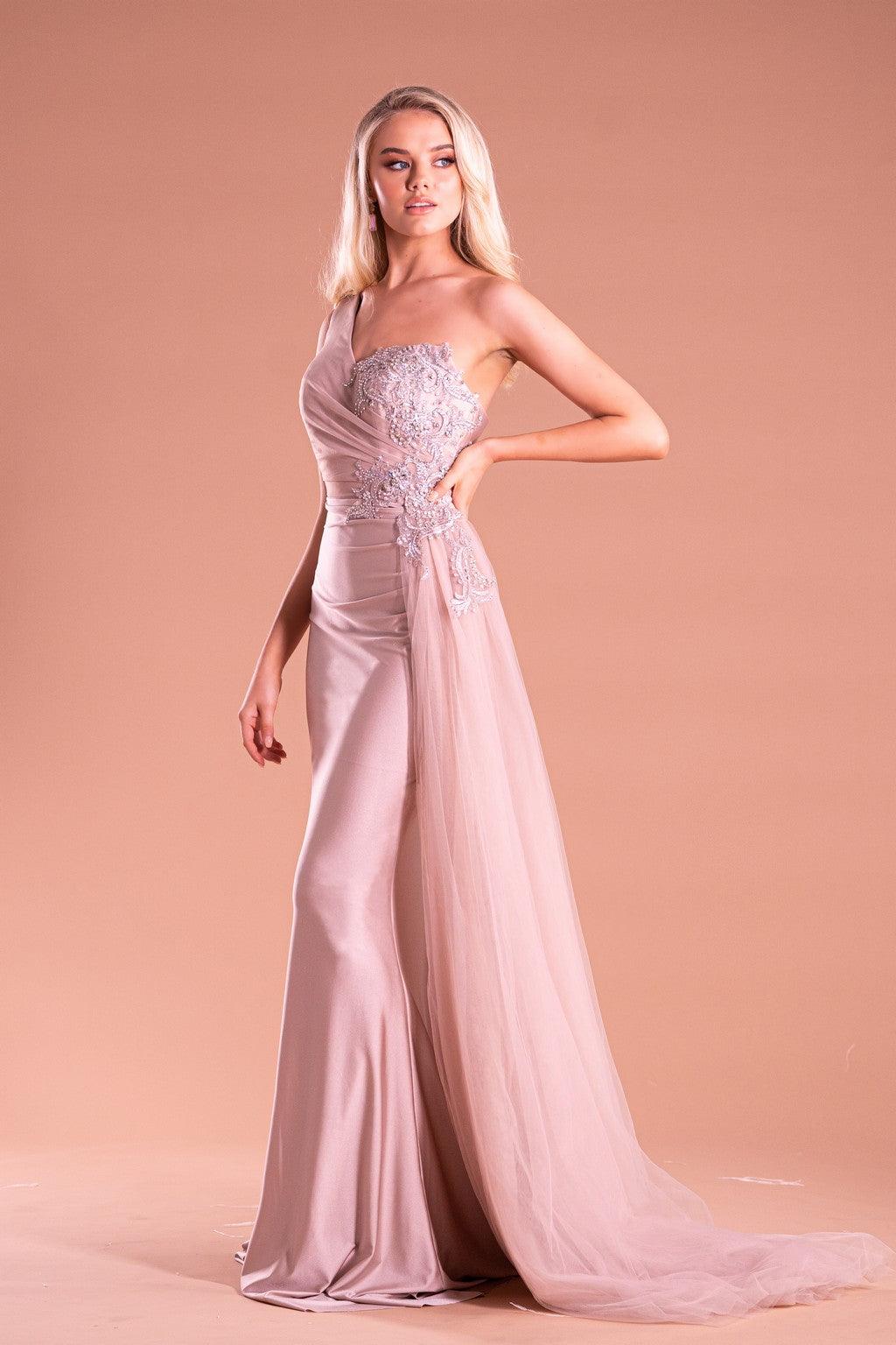 Prom Dresses Long One Shoulder Fitted Prom Gown Stone