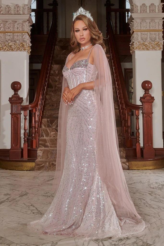 Portia and Scarlett PS22181 Long Formal Fitted Prom Cape Dress