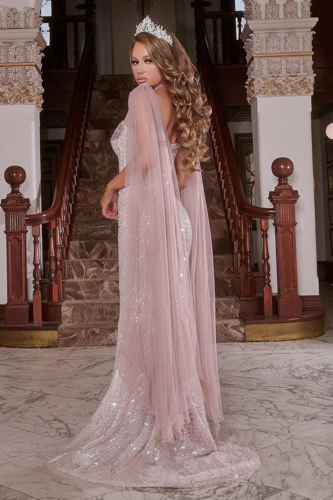 Portia and Scarlett PS22181 Long Formal Fitted Prom Cape Dress