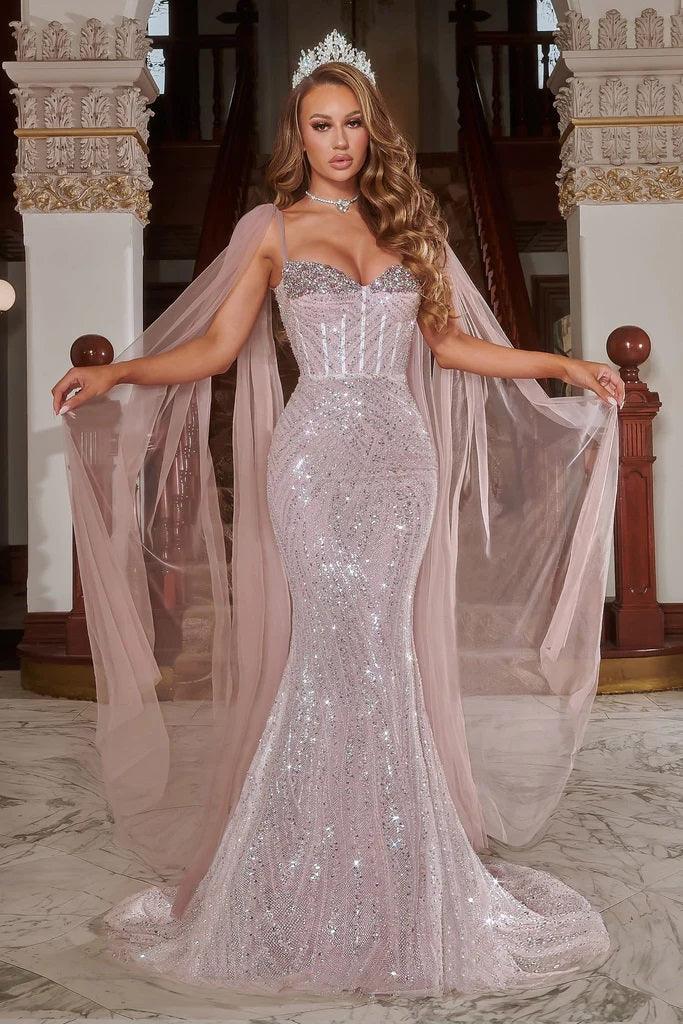 Portia and Scarlett PS22181 Long Formal Fitted Prom Cape Dress