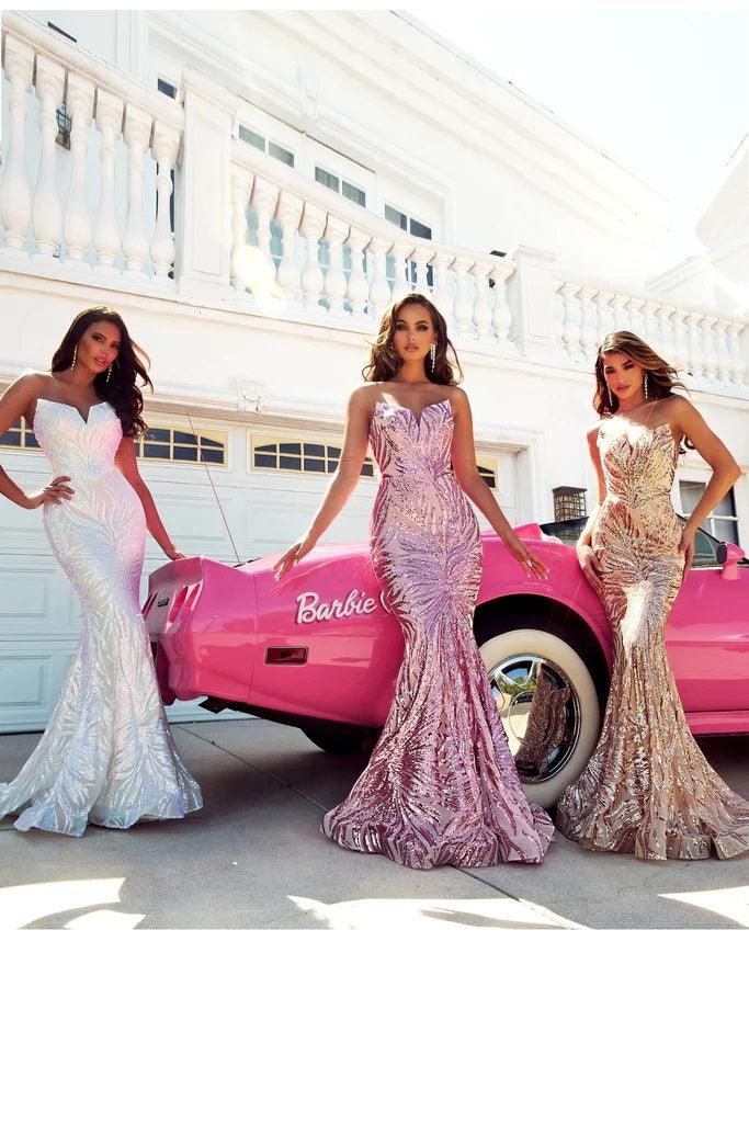 white christmas dresses Strapless Sequin Mermaid Dress With Colorful Floral Design