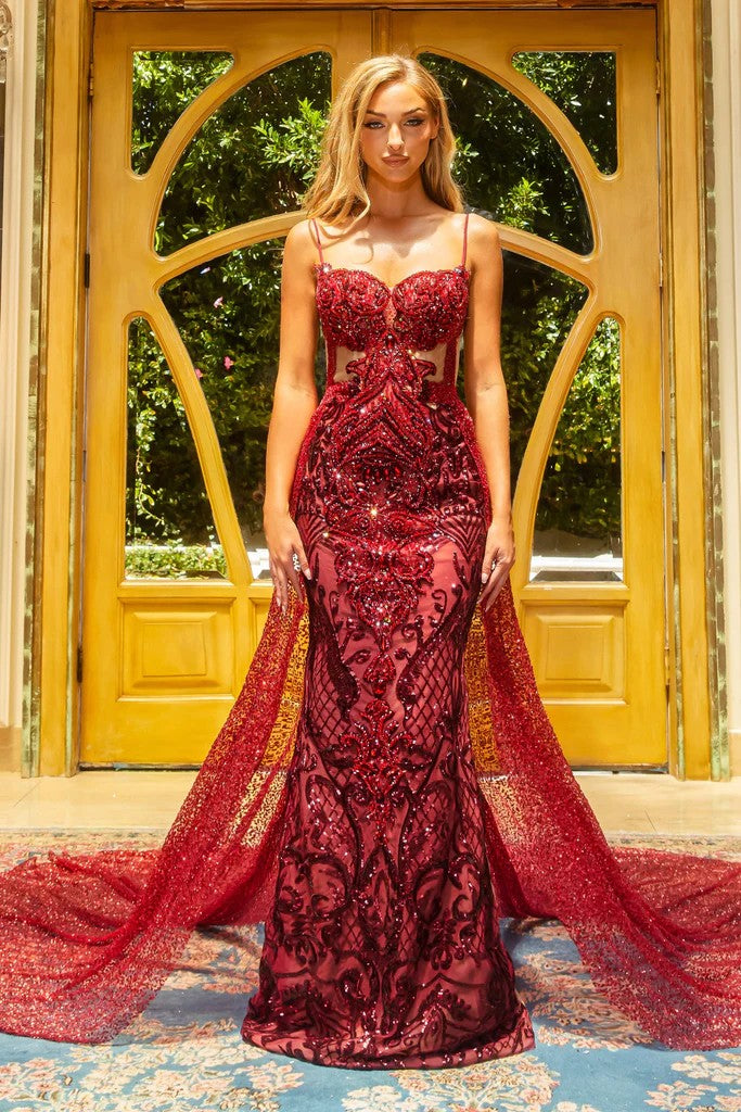 Deep Red Portia and Scarlett PS22965 Long Fitted Prom Dress for $1319.0