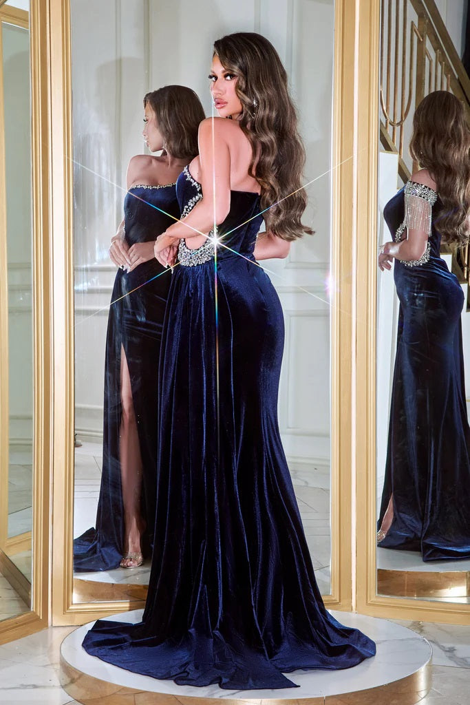 Royal Blue One Shoulder Velvet Long Prom Dress,DP1014