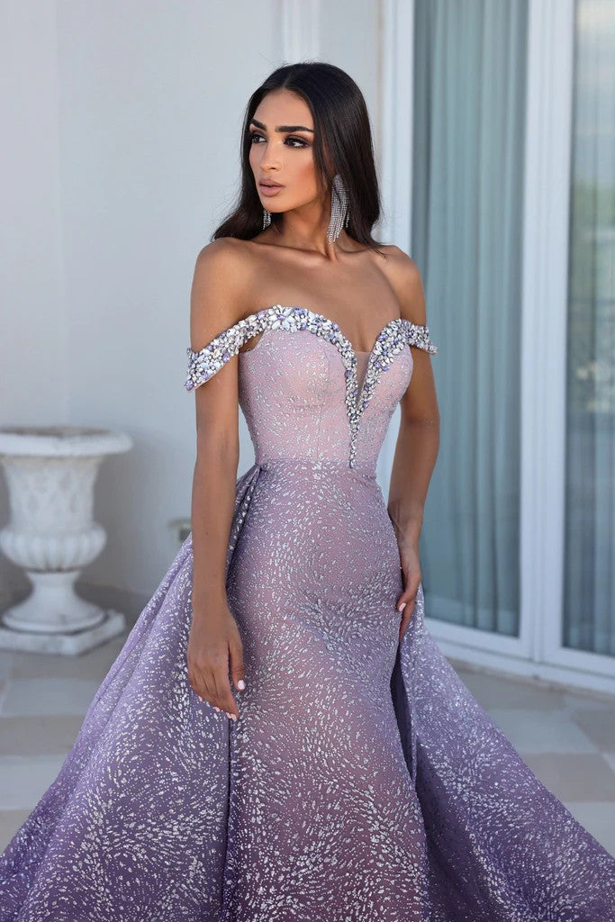 Portia and Scarlett PS23034 Long Off Shoulder Overskirt Prom Gown