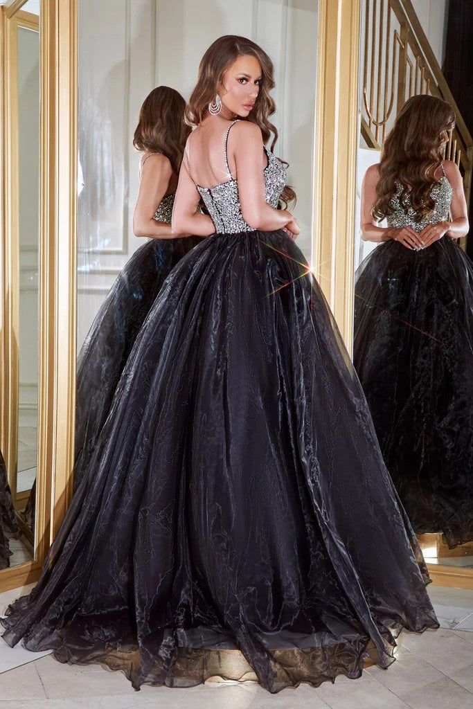 Black Silver Portia and Scarlett PS23035 Long Spaghetti Strap Prom Ball