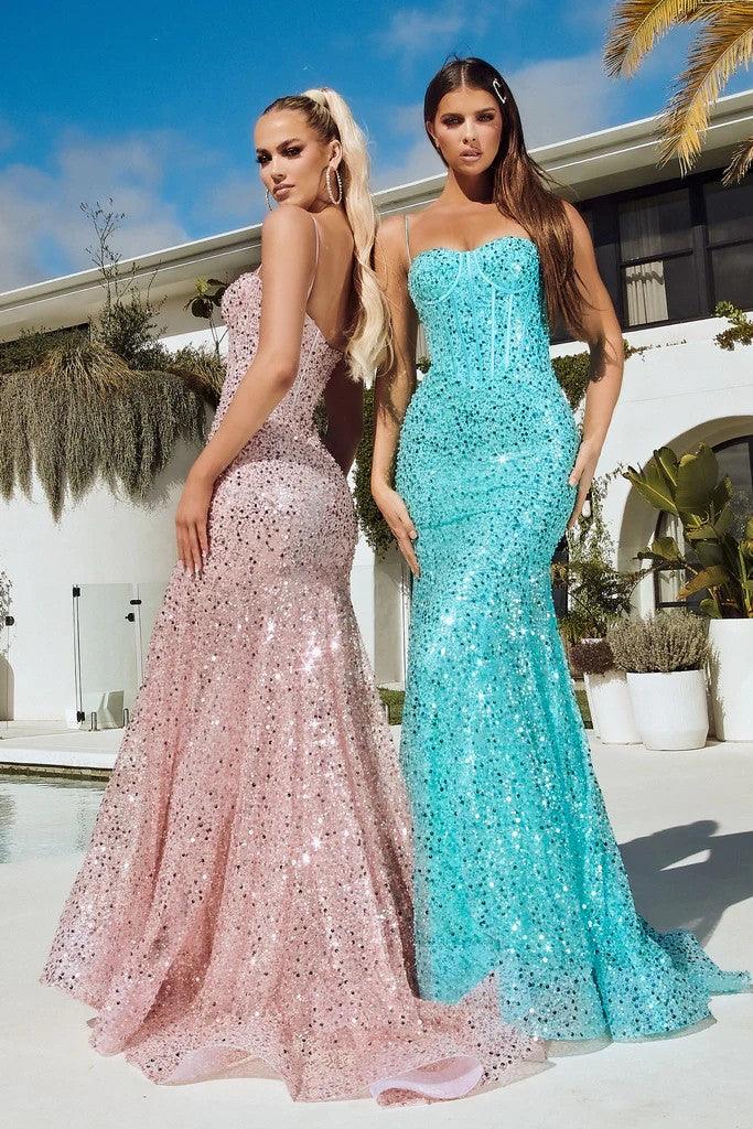 Portia and Scarlett PS23061 Long Spaghetti Strap Mermaid Prom Gown - Aqua / 12 Portia and Scarlett PS23061 Long Spaghetti Strap Mermaid Prom Gown - Aqua / 12