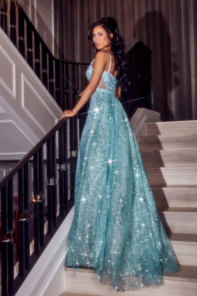 Portia and Scarlett PS23352 Long Spaghetti Strap Glitter Prom Gown