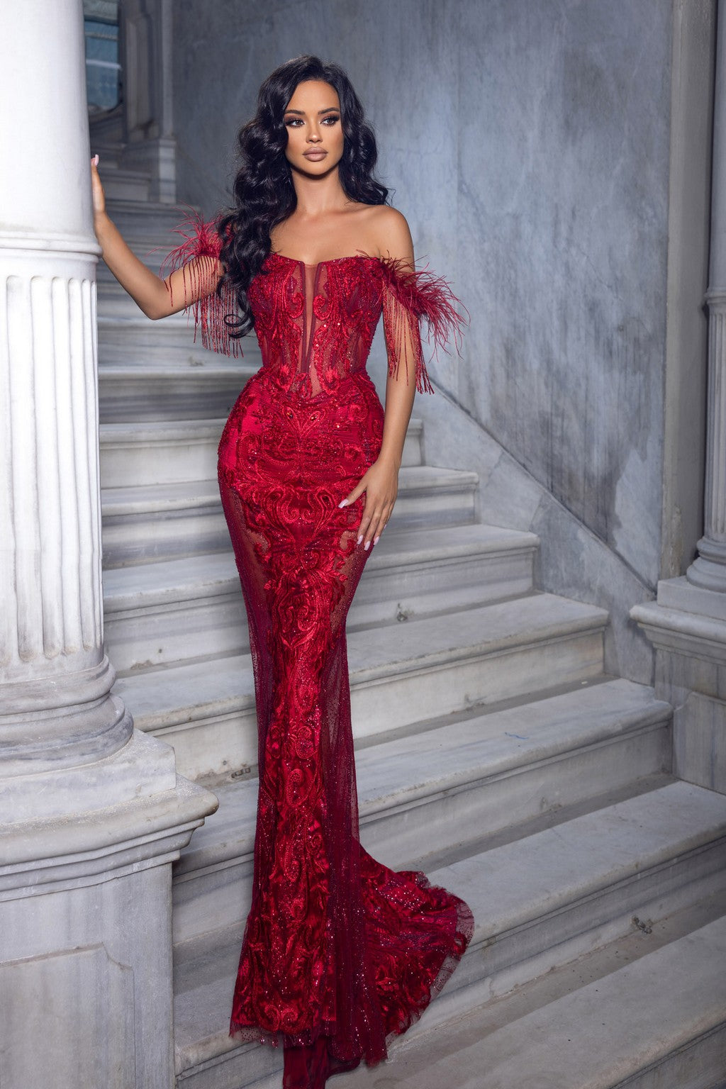 Prom Dresses Long Off Shoulder Mermaid Prom Gown Red