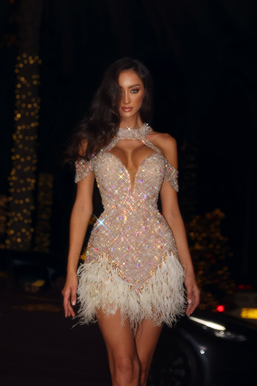 Portia and Scarlett PS23733C Homecoming Short Off Shoulder Feather Dress