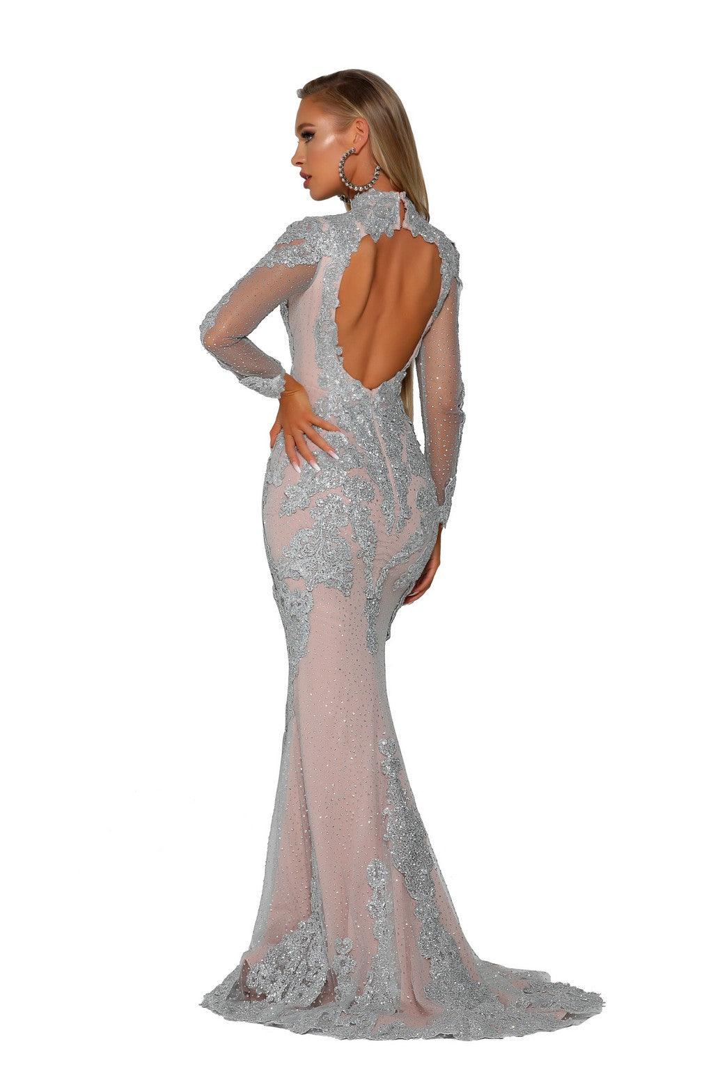 Portia and Scarlett PS6024 Glitter Long Sleeve Formal Dress