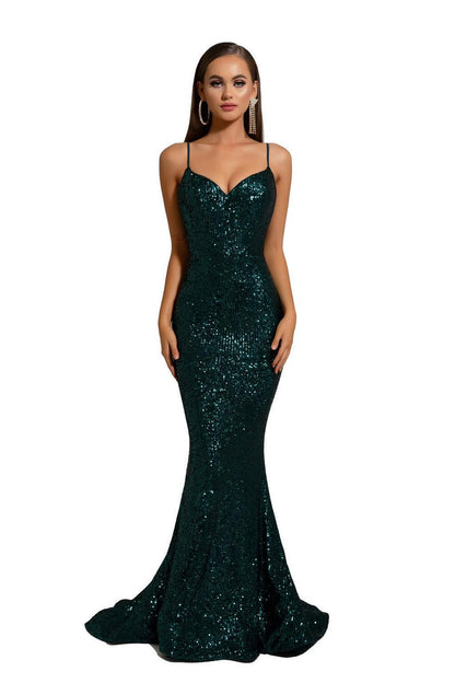 Prom Dresses Long Spaghetti Strap Fitted Prom Gown Emerald