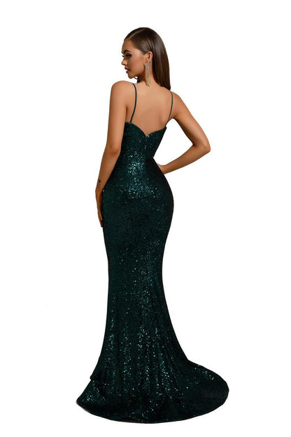Prom Dresses Long Spaghetti Strap Fitted Prom Gown Emerald