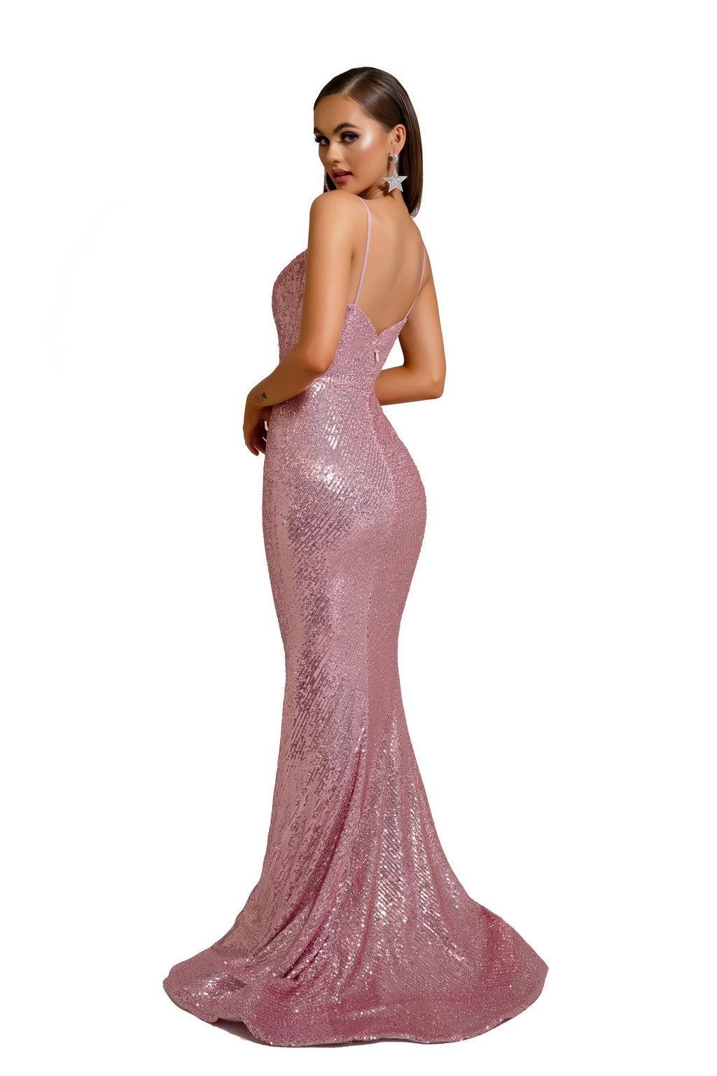 Prom Dresses Long Spaghetti Strap Fitted Prom Gown Pink
