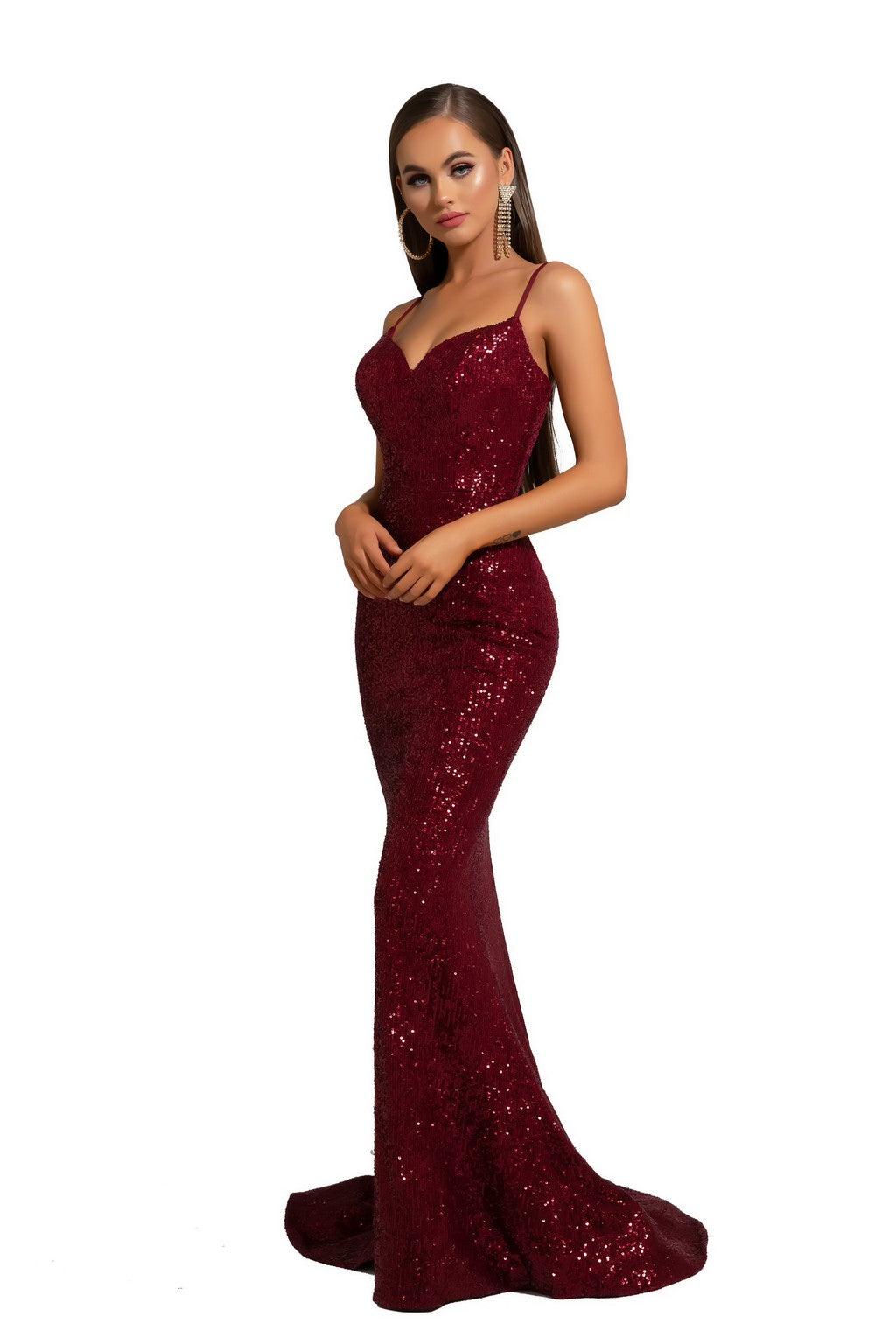 Prom Dresses Long Spaghetti Strap Fitted Prom Gown Red