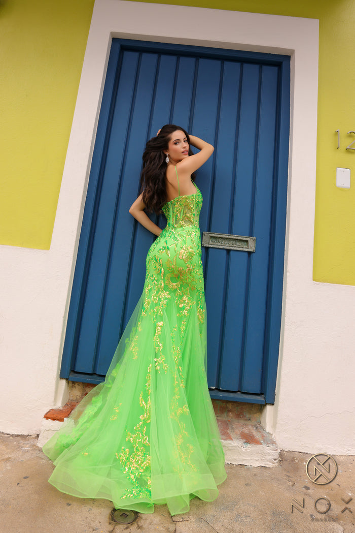 Prom Dresses Sequins Mermaid Long Prom Gown Neon Green