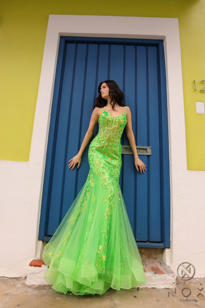 Prom Dresses Sequins Mermaid Long Prom Gown Neon Green