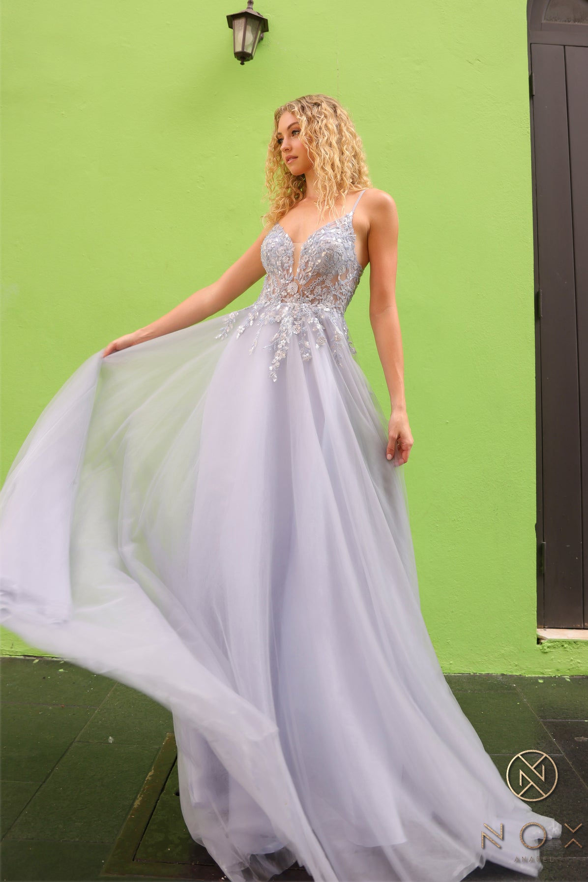 Nox Anabel Q1391 A Line Beaded Long Prom Gown