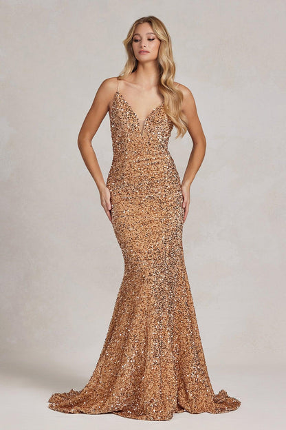 Nox Anabel G1146 Long One Shoulder Formal Prom Dress Gold