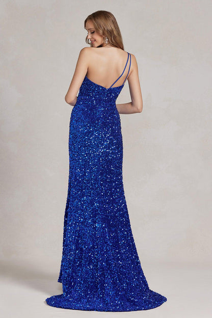 Nox Anabel R1202 Long One Shoulder Formal Prom Gown Royal Blue