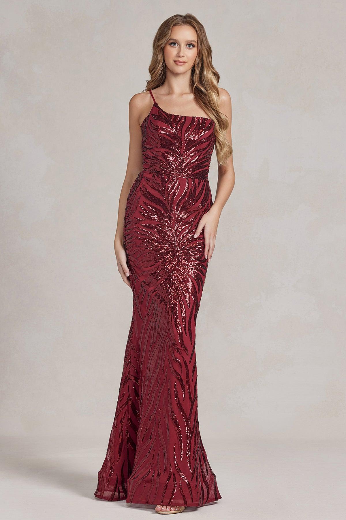 Nox Anabel R1204 Long One Shoulder Fitted Prom Dress Black