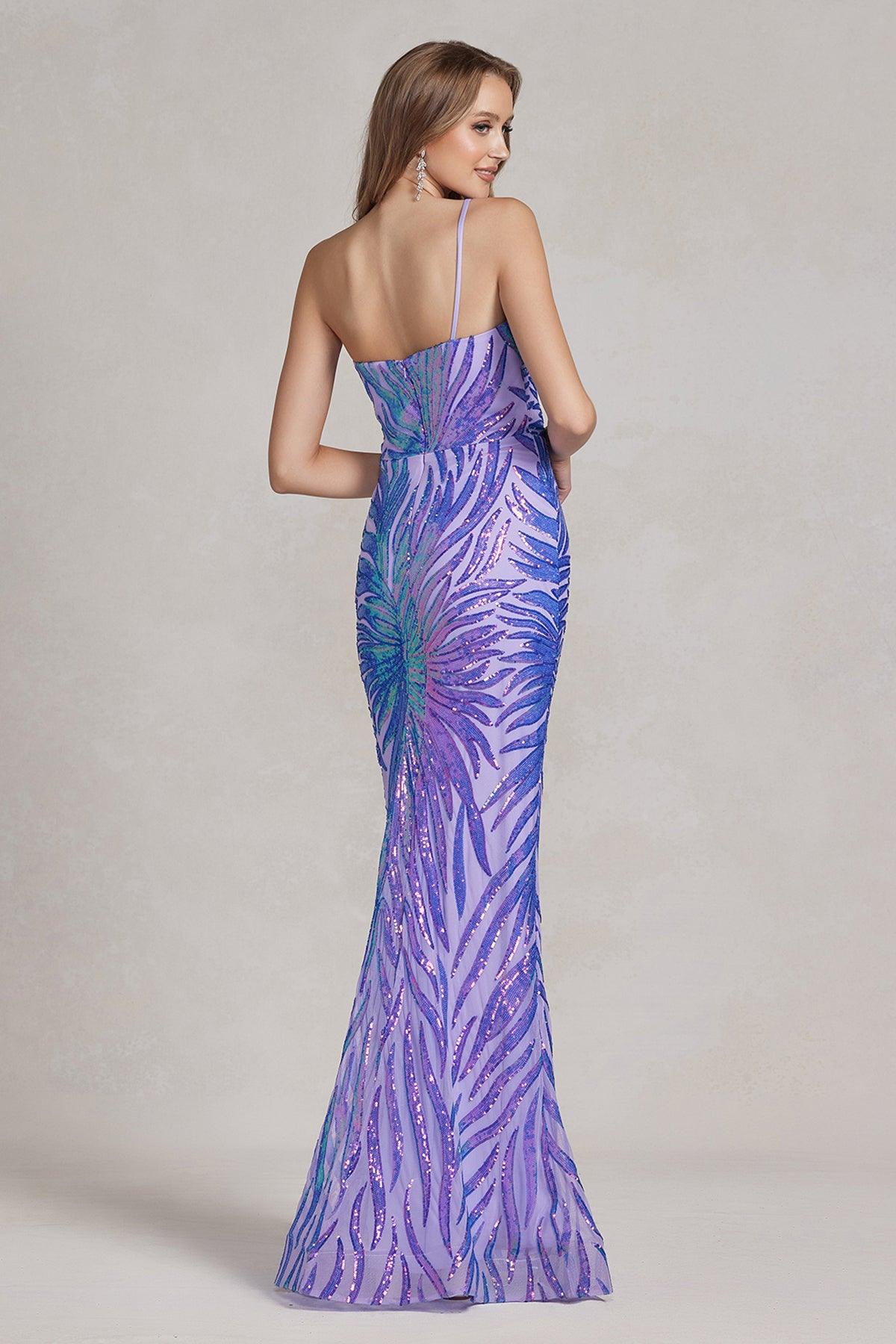 Nox Anabel R1204 Long One Shoulder Fitted Prom Dress Burgundy