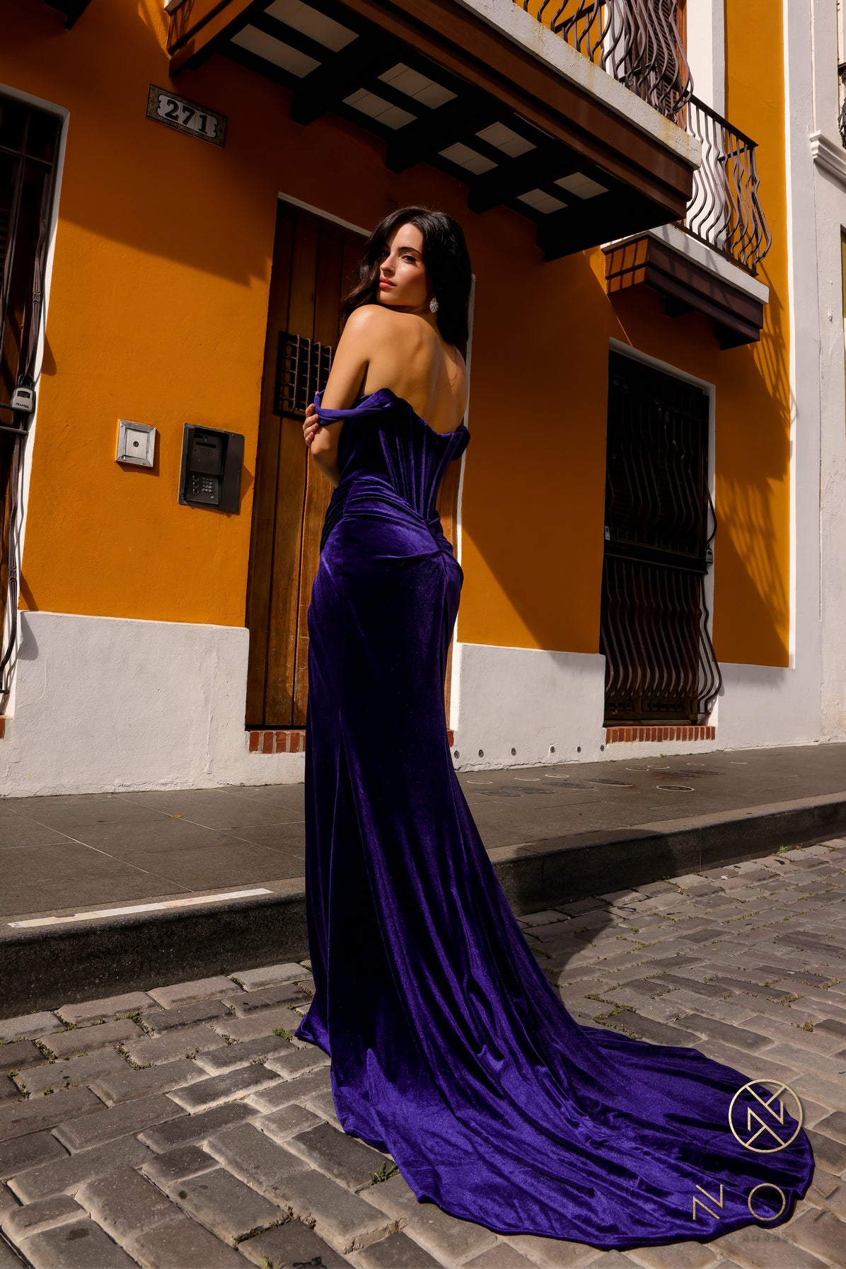 Nox Anabel R1244 Long Formal Velvet Evening Prom Dress
