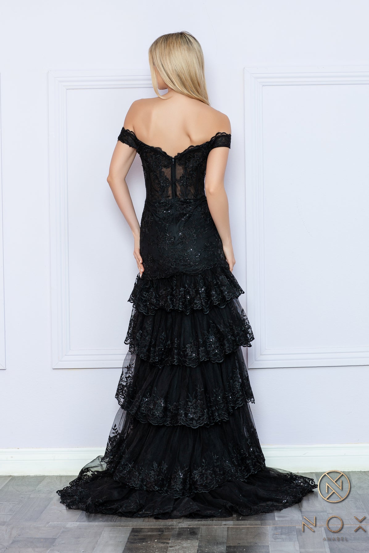 Black Nox Anabel R1301 Fitted Long Formal Ruffled Prom Dress for $460.0 ...