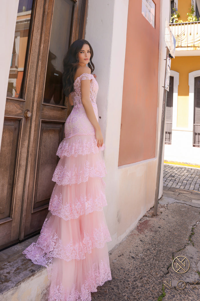 Prom Dresses Fitted Long Ruffled Prom Dress Blush