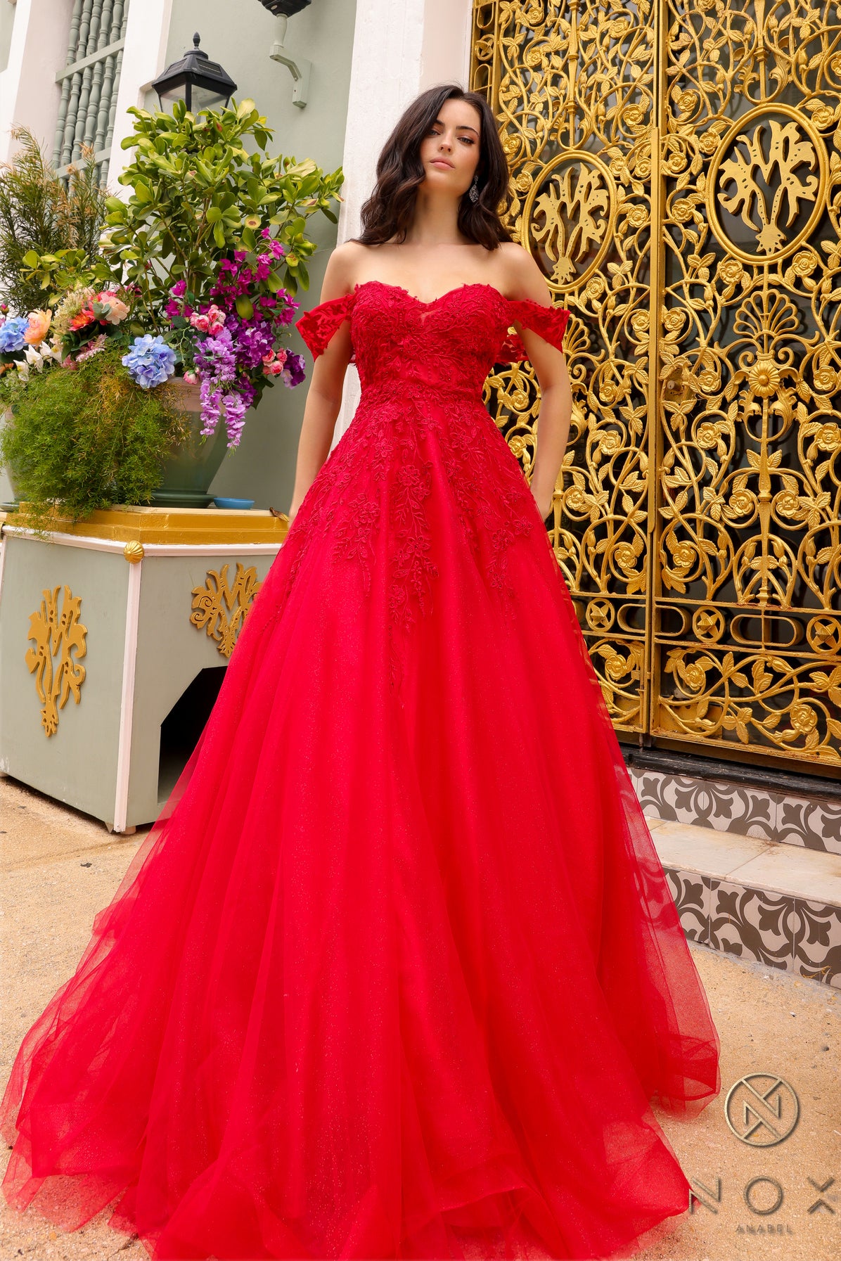 Nox Anabel R1303P Long Fitted A Line Petite Prom Gown - Red / 20 Nox Anabel R1303P Long Fitted A Line Petite Prom Gown - Red / 20