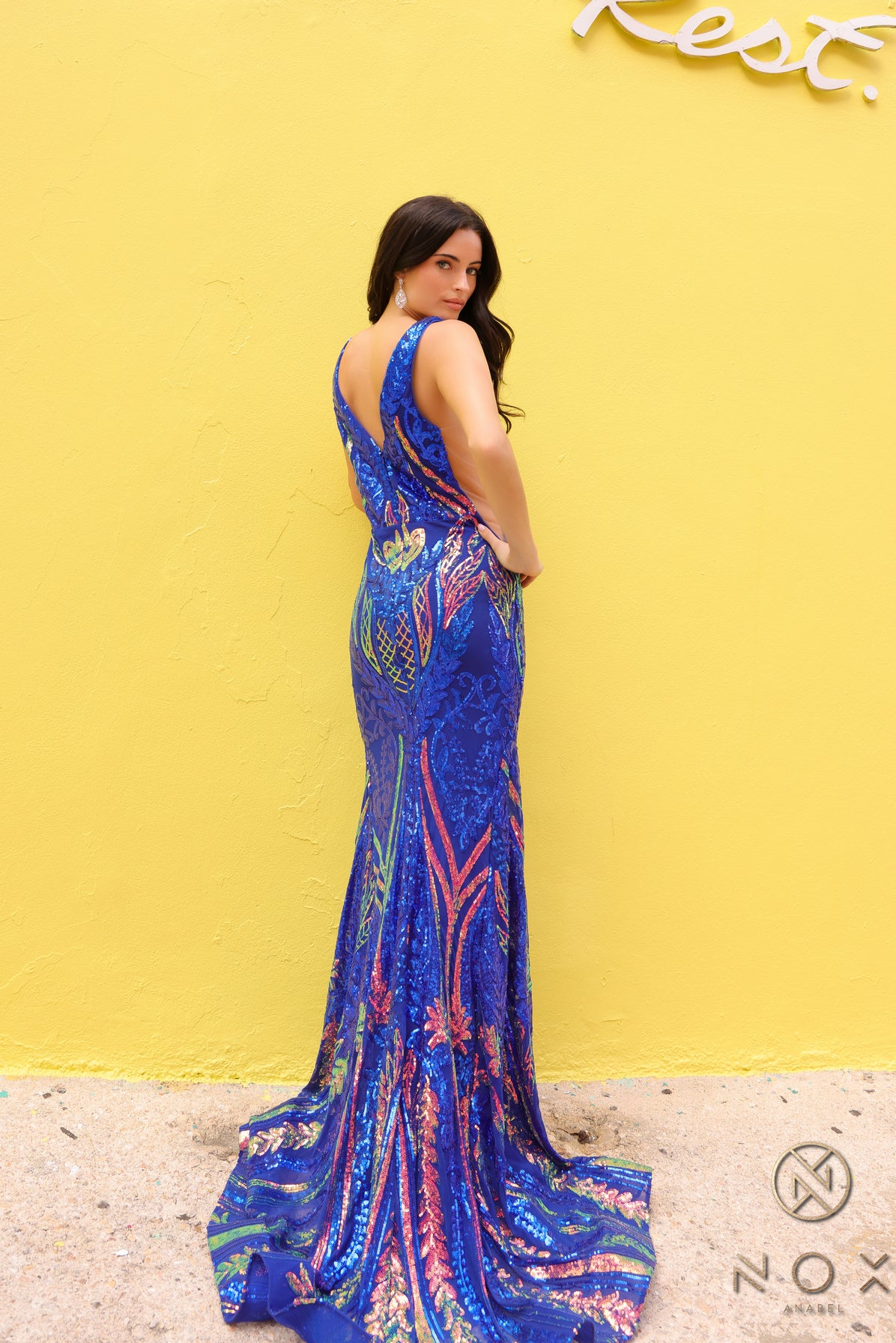 Nox Anabel R1402 Long Formal Sequins Prom Dress