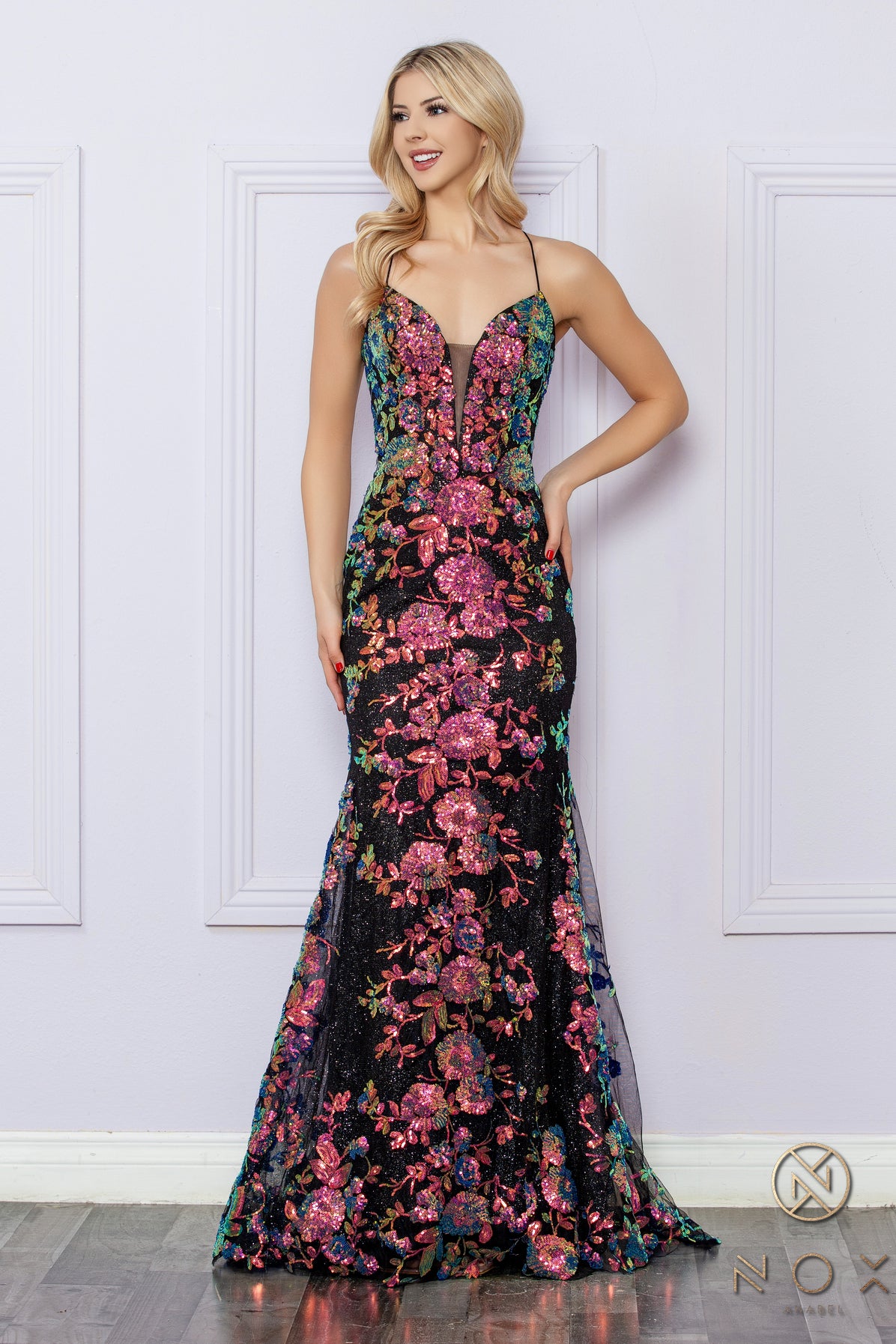 Nox Anabel R1439 Sequins Long Prom Dress