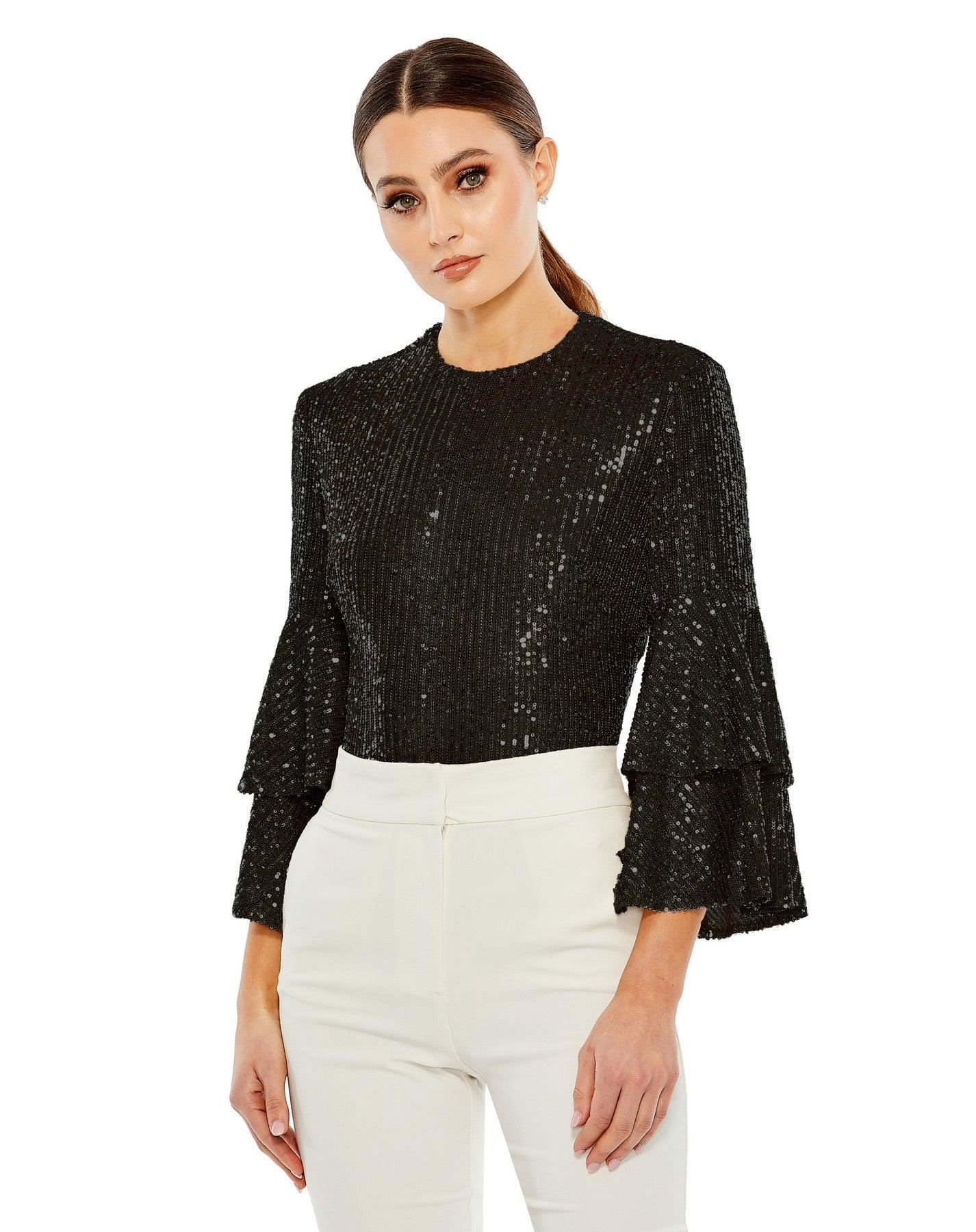 Mac Duggal R26822 Long Sleeve Formal Sequin Top