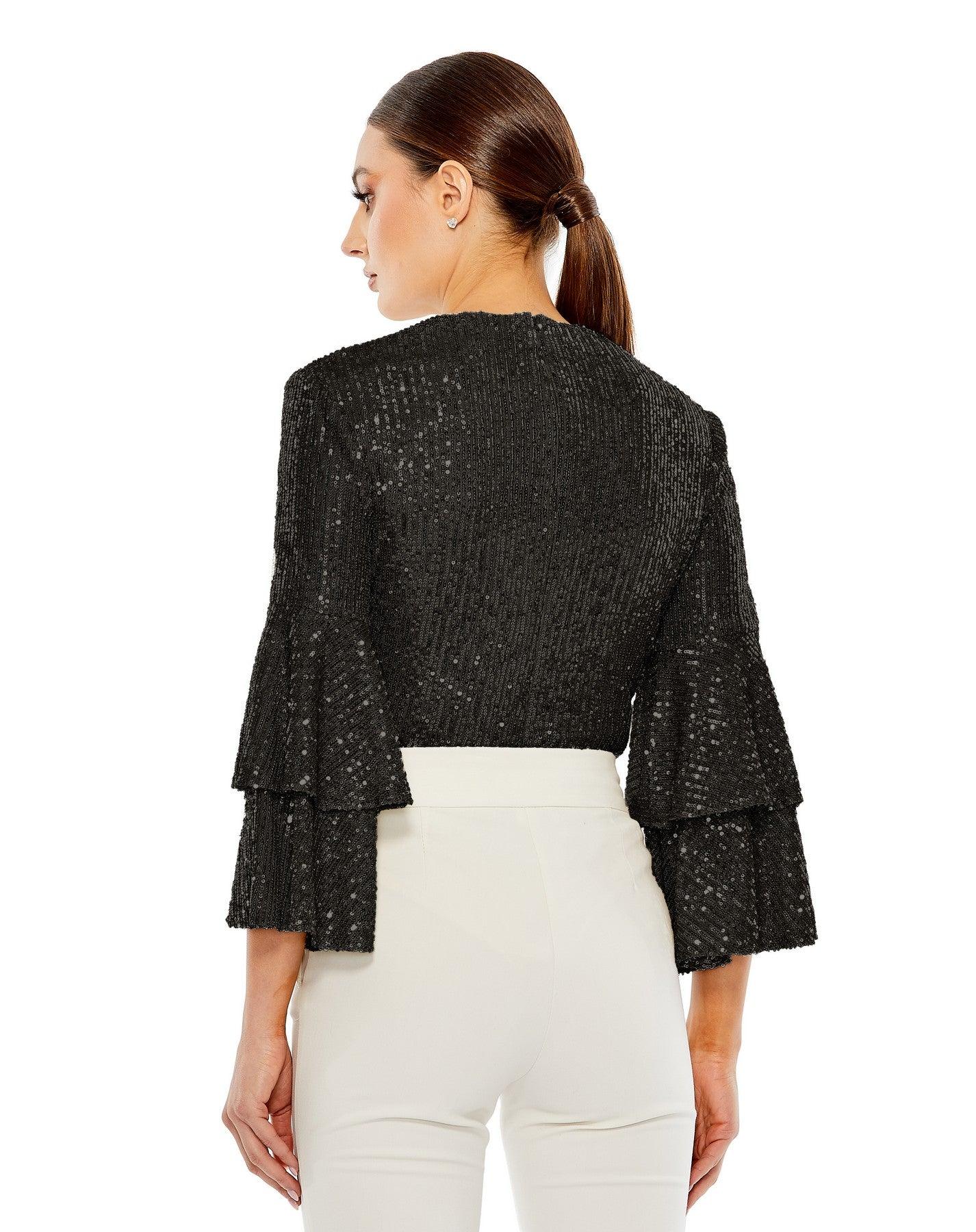 Mac Duggal R26822 Long Sleeve Formal Sequin Top