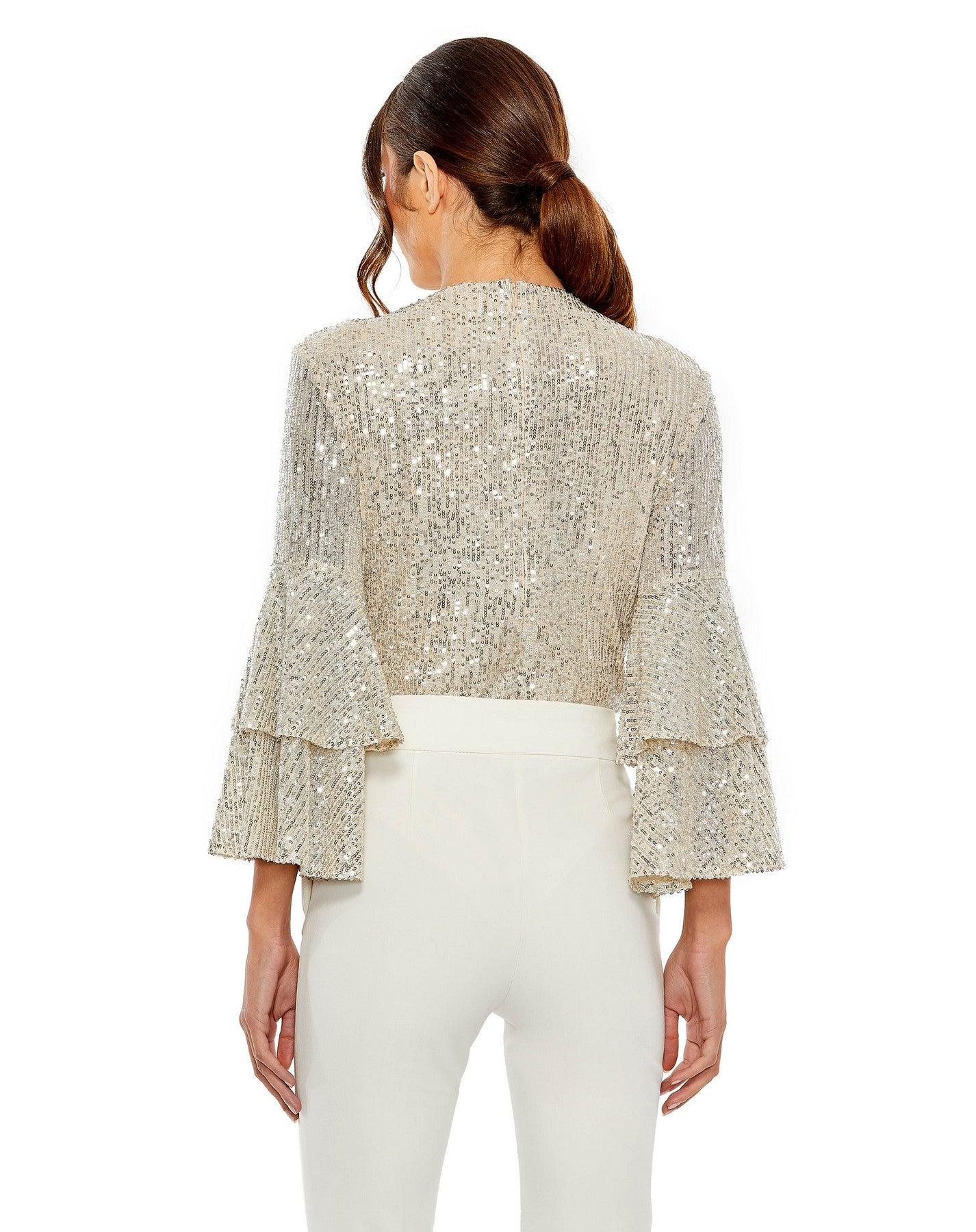 Mac Duggal R26822 Long Sleeve Formal Sequin Top