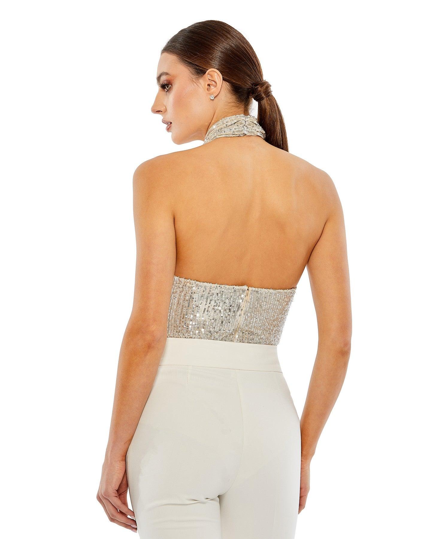Mac Duggal R26830 Formal Halter Neckline Sequined Top
