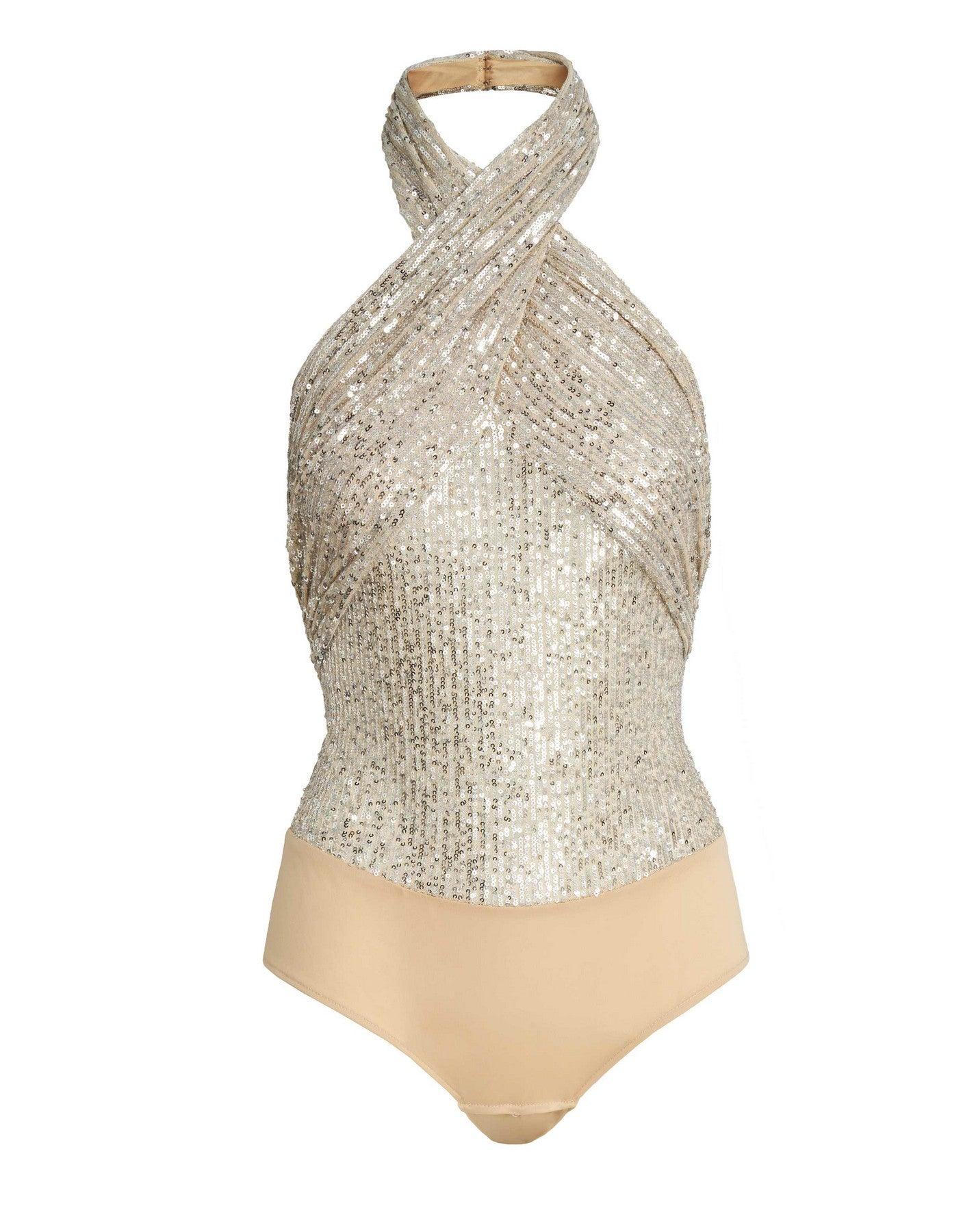 Mac Duggal R26830 Formal Halter Neckline Sequined Top