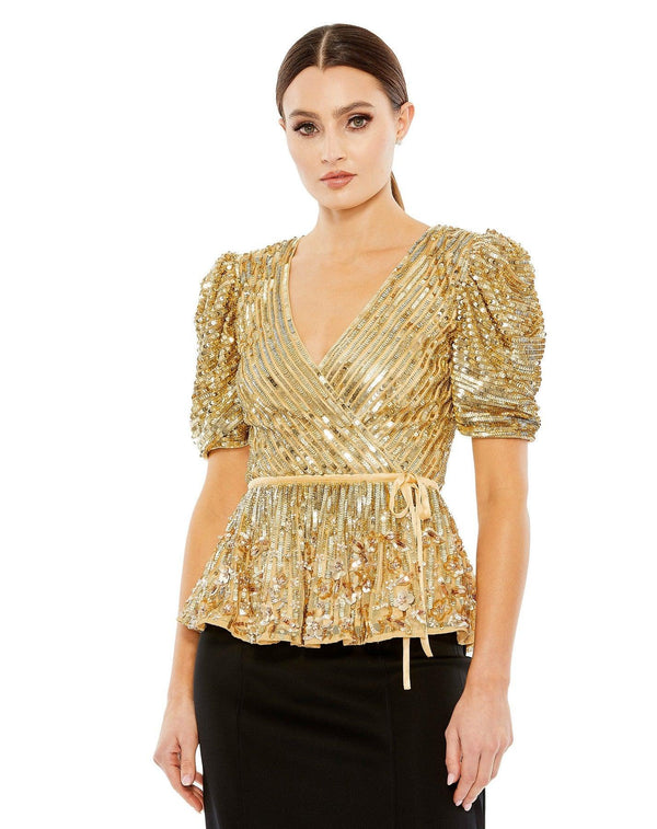 Formal Beaded Sequin Short Sleeve Top Short Sleeve Beading Mac Duggal R5694