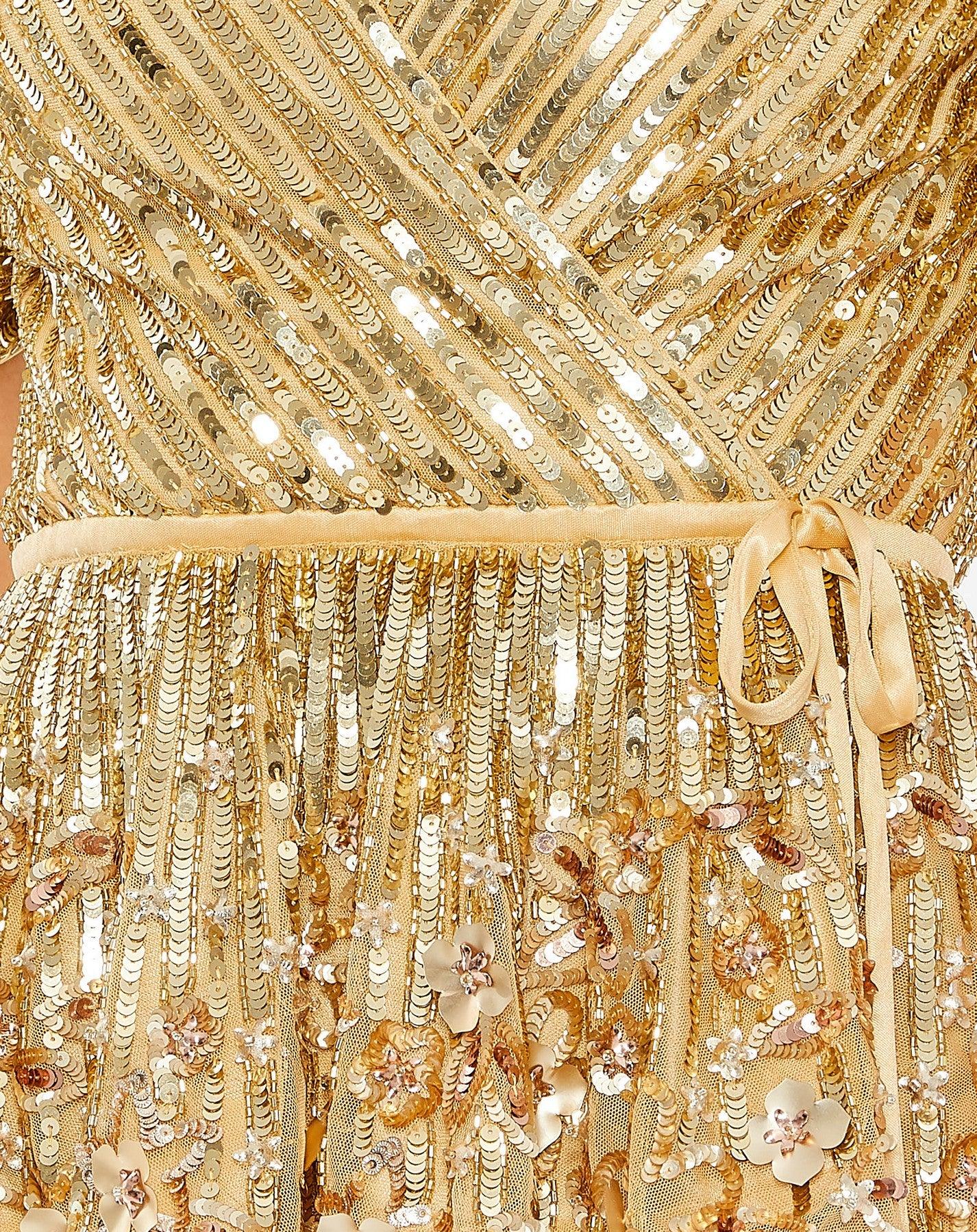 Mac Duggal R5694 Formal Beaded Sequin Short Sleeve Top