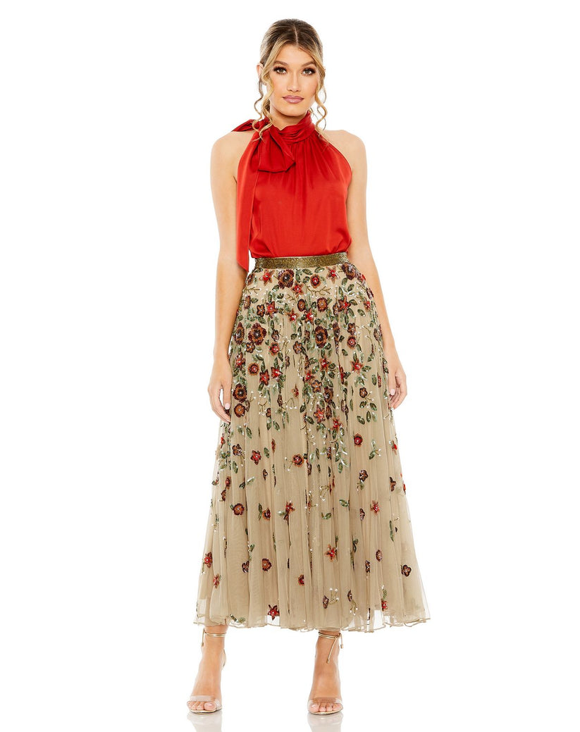 Coffee Mac Duggal R5707 Floral Beaded Long Chiffon Skirt Only for $598. ...
